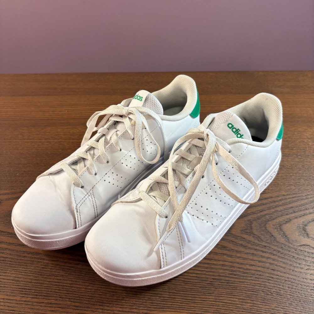 Adidas Advantage Sneakers Women Size 5 White Green EUC Low Top